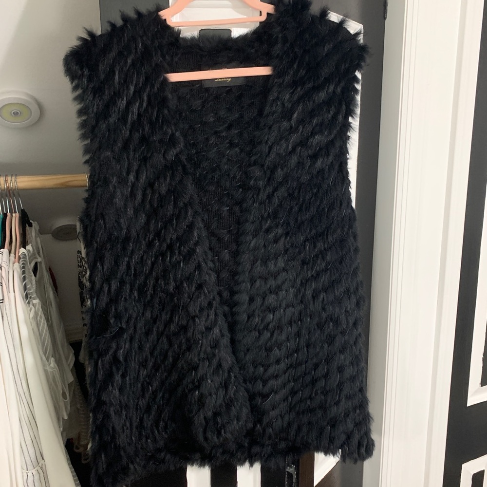 Black Rabbit Fur Open Vest